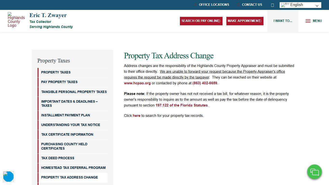 Property Tax Address Change - Highlands County Tax Collector